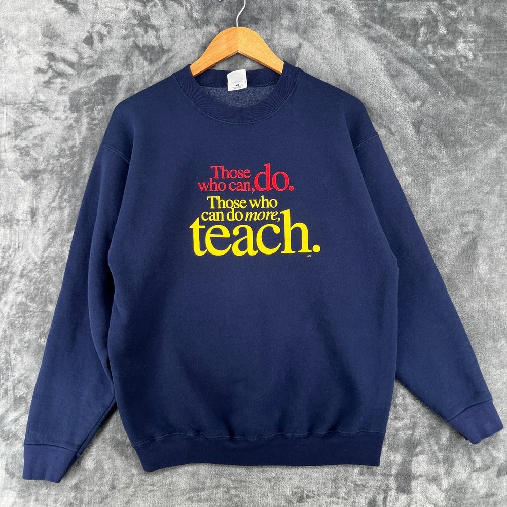 Vintage Teacher Crewneck Sweatshirt Sz Large Navy Blue Fruit of the Loom Funny